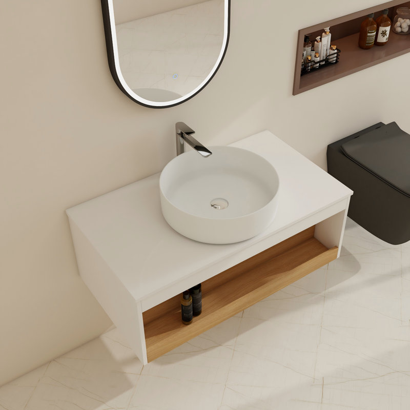 Ensemble de meuble-lavabo simple mural 36 "avec lavabo en céramique, 35", White