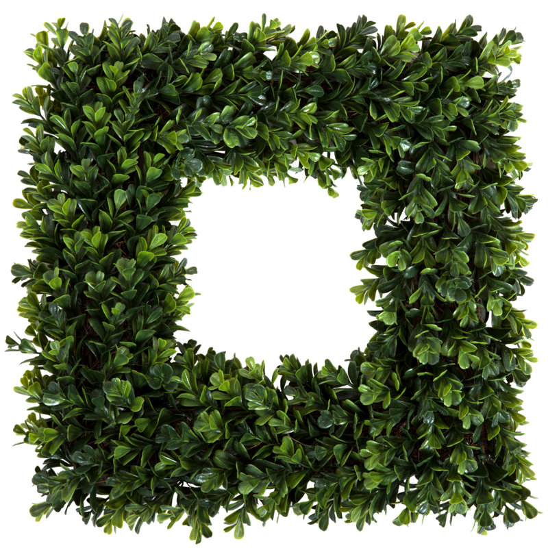 Pure Garden Boxwood Wreath - 16.5-Inch Square UV Resistant Artificial Spring, Winter, Fall or Summer Wreath - Outdoor/Indoor Summer Wreaths for Front Door