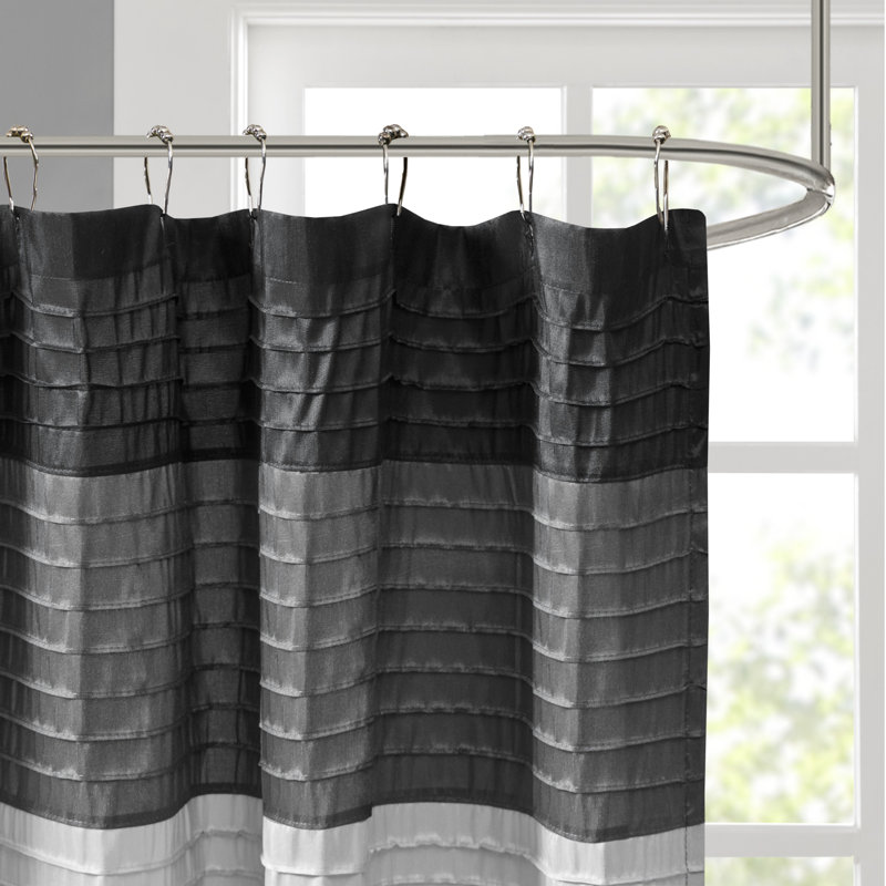 Black and Gray Faux Silk Striped Shower Curtain