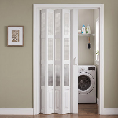 Paneled Mini Grid Frosted Acrylic and PVC/Vinyl Accordion Door