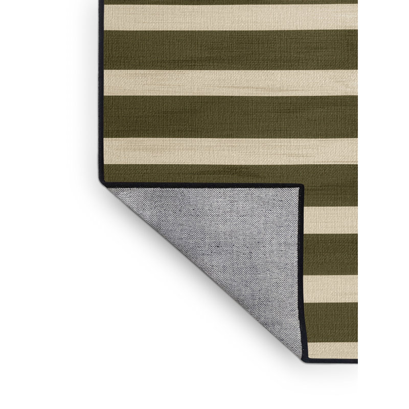 Tapis brun à rayures horizontales lavable à la machine, Carré 8 pi