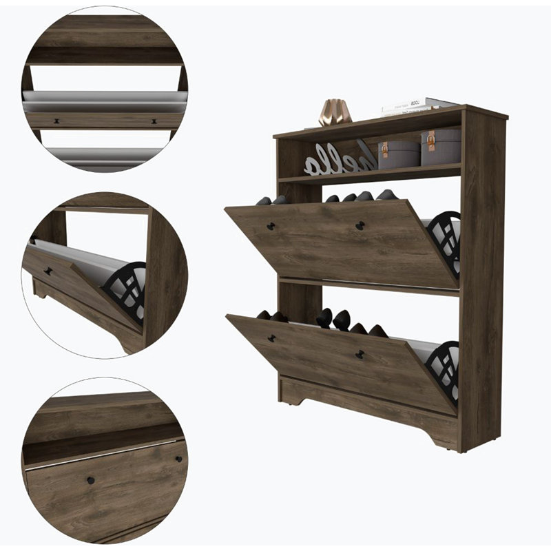 Range-chaussures Calgary 1 tablette supérieure ouverte 2 tablettes extensibles foncé