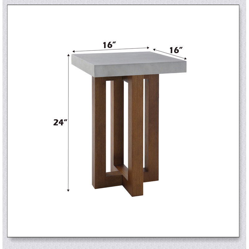 Table de bout en faux béton et finition noyer