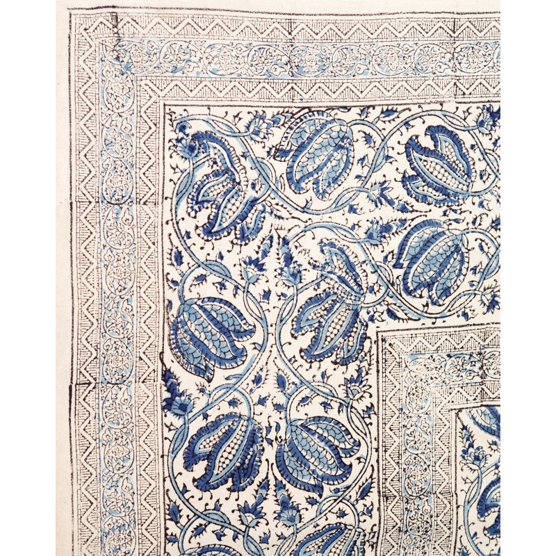 Floral 100% Cotton Tablecloth, 108" x 90", Blue