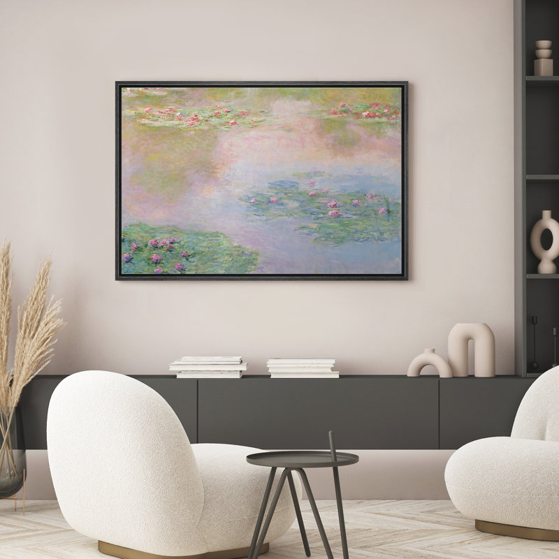 Reproduction d'art encadrée sur toile - Nénuphars rétro, salon, décor de ferme moderne, H 16 po x l 24 po, Noir