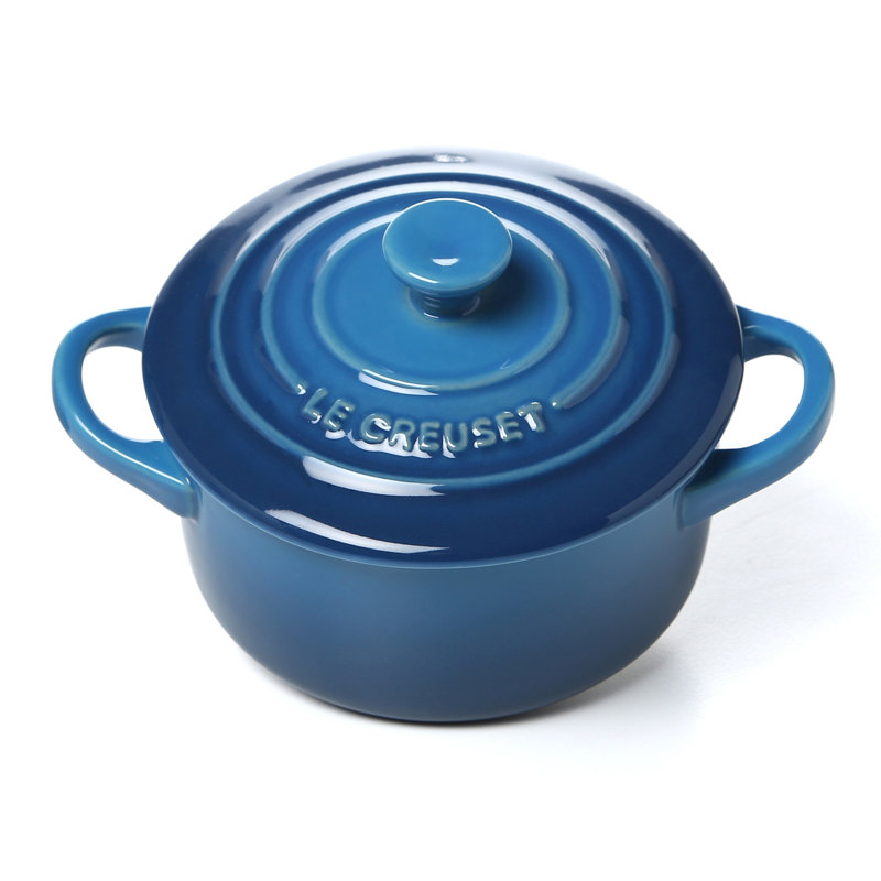 Le Creuset Stoneware Set of 4 - 8 oz. Mini Round with Lids and Cookbook, Marseille