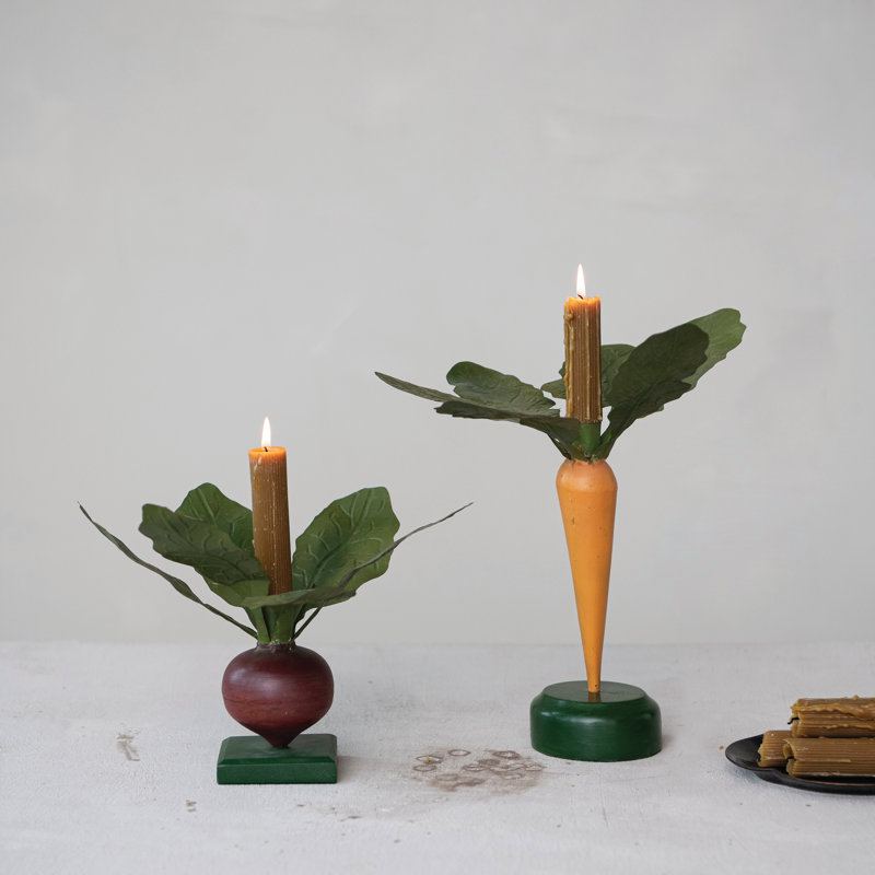 Radish Motif Iron & Mango Taper Holder