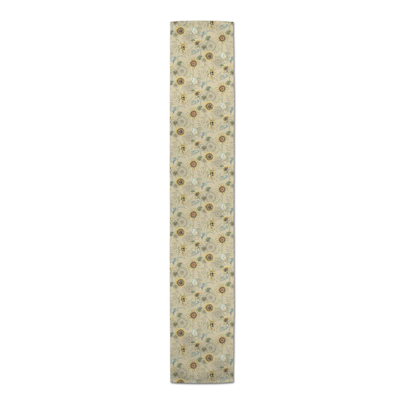 Rectangular Floral Table Runner, 90" x 16", Yellow