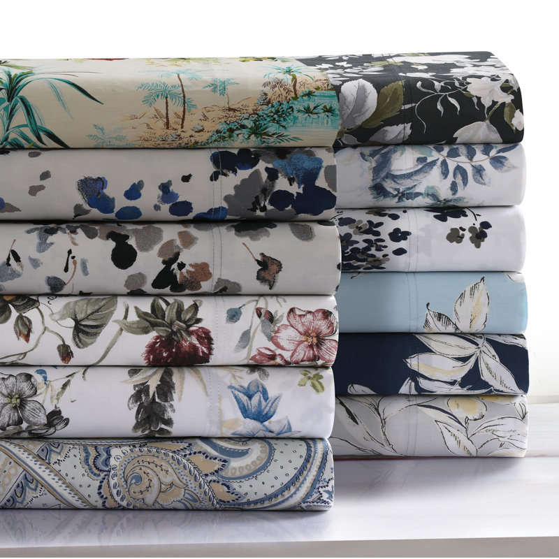 Full Size Blue Floral Cotton Deep Pocket Sheet Set