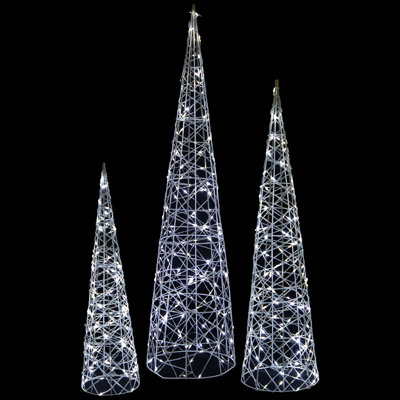 3 Piece Twinkling Cone Trees Lighted Display Set