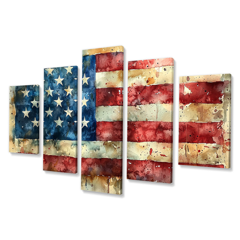 Art mural moderne, drapeau des États-Unis, 5 pièces