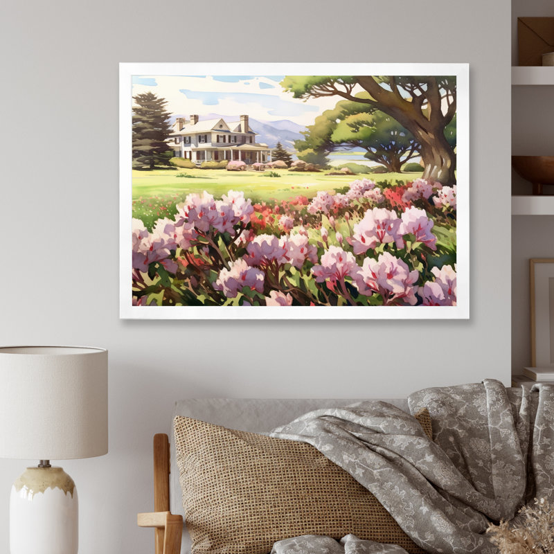 Rhododendron «Blooms at Farm IV» sur toile, H 16 po x l 32 po x P 1 po, Cadre photo blanc