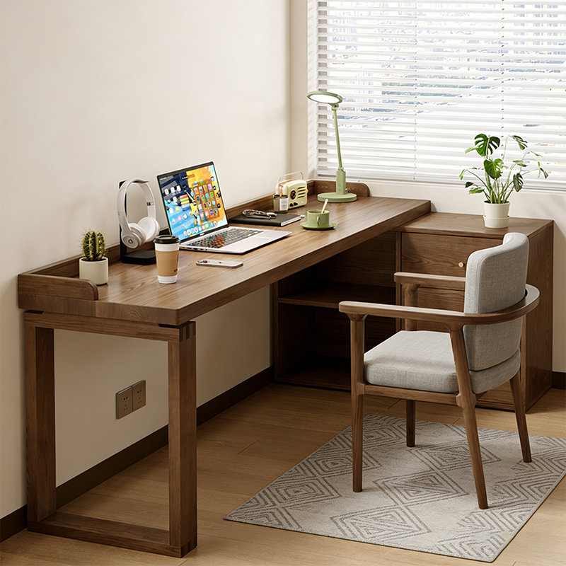 Bureau de direction en L en noyer massif avec tiroirs, H 29,53 po x l 70,87 po x P 47,24 po, Retour à droite