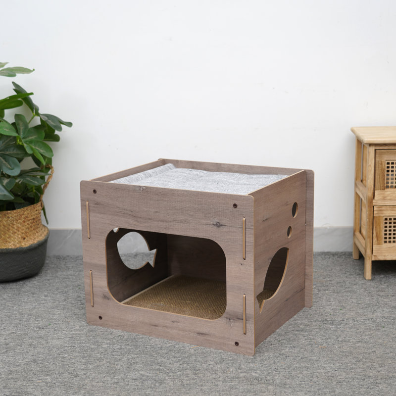 PetPals 15" Cat House with Fish Details and Scratcher Board