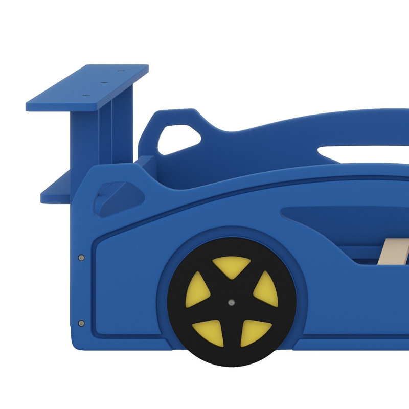 Lit plateforme en forme de voiture, Bleu et jaune