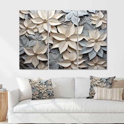 Beige et bleu fantaisiste papier poinsettias fleurs I - ensemble d'art mural sur toile poinsettias