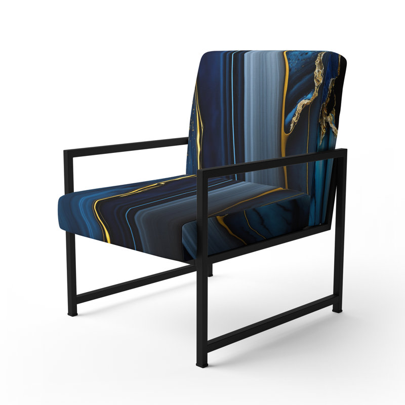 Crymble - Upholstered Abstract Marble Accent Arm Chair, Black