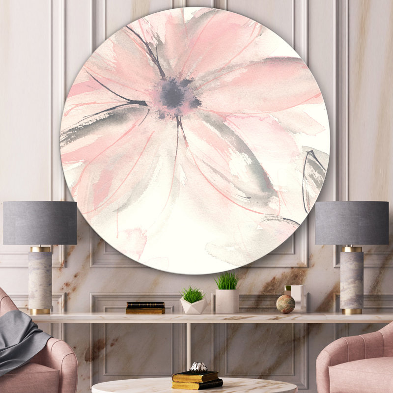 «Pink Shabby Floral II», reproduction d'art sur cercle métallique, H 11 po x l 11 po
