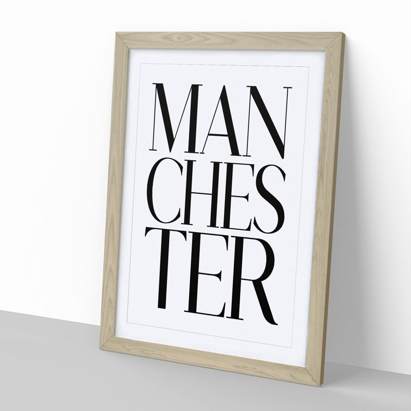 Manchester - Picture Frame Typography, 90cm H x 65cm W x 2cm D, Oak Framed