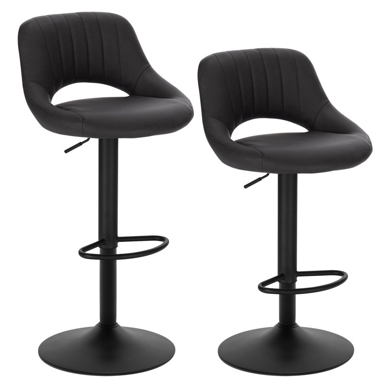 Simonsen Swivel Upholstered and Faux Leather Adjustable Height Bar Stool with Steel Frame, Anthracite