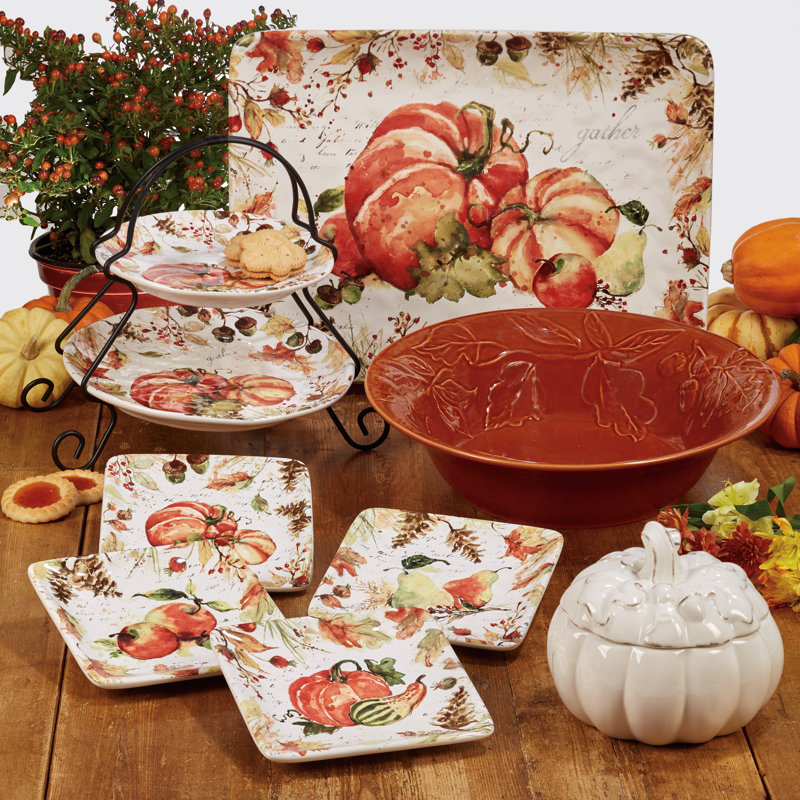 Harvest Pumpkin Ceramic 16-Piece Dinnerware Set