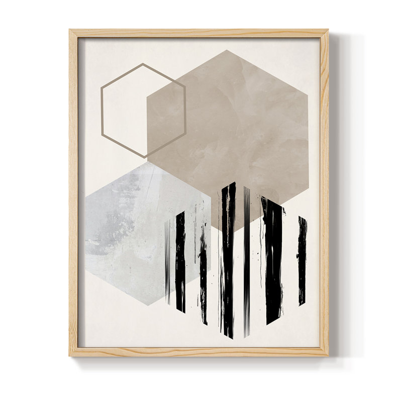 Impression hexagonale I, reproduction encadrée - bois massif, Naturel, H 11 po x l 9 po