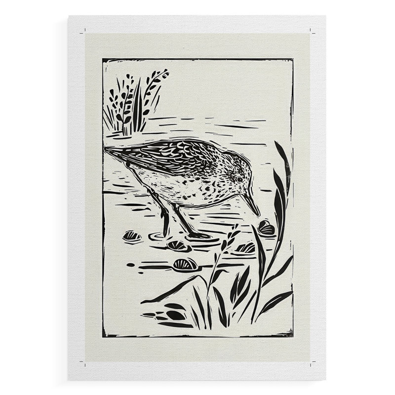 Oiseau de mer de style linogravure III - impression sur toile seulement - non encadrée, H 18 po x l 12 po