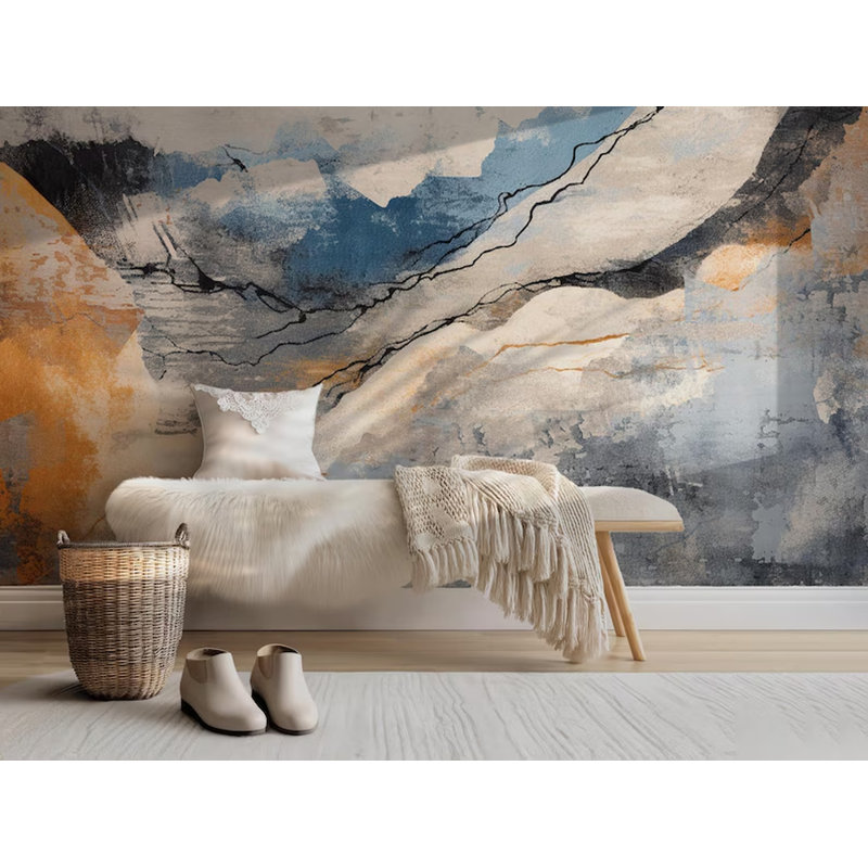 Blue Gold Marble Abstract Wall Mural, 105.96" L x 138" W