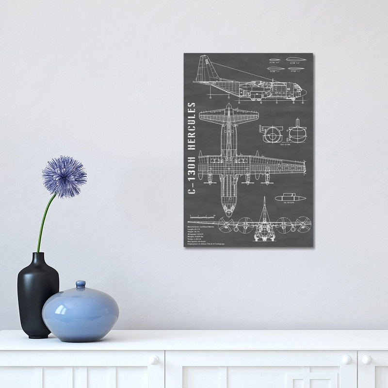 Action Blueprints - Wrapped Canvas Print, Black, 30.48 cm H x 45.72 cm W