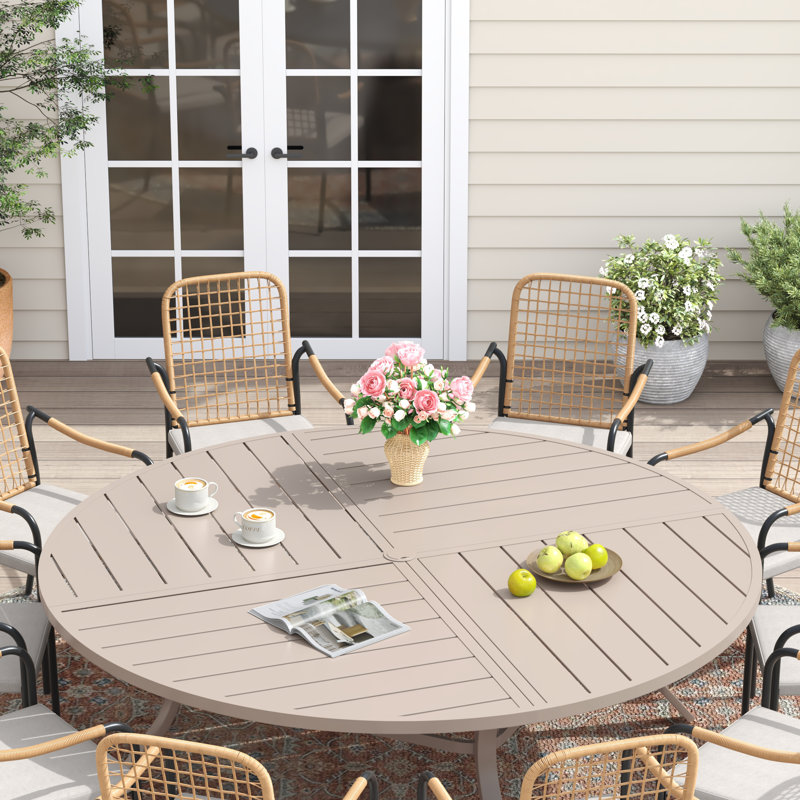 Outdoor Round Metal Patio Dining Table, Sandshell