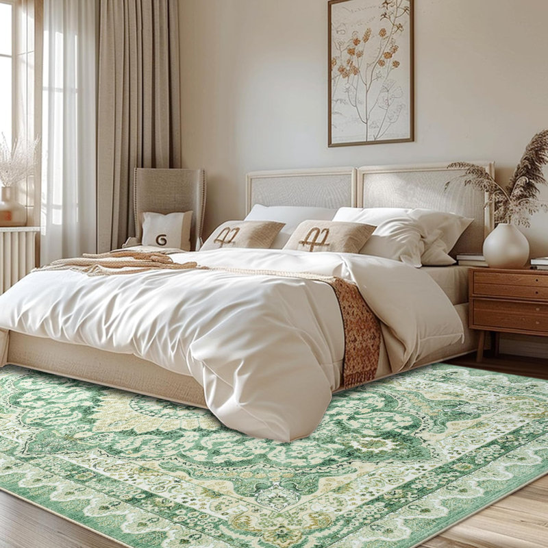 Tapis à motif floral lavable Fillender, Rectangle 5 pi x 7 pi 1 po