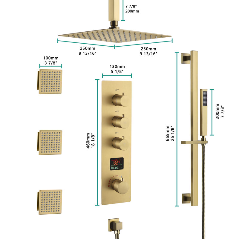 Thermostatic All-In-One Kit with Rough in-Valve, Brushed Gold