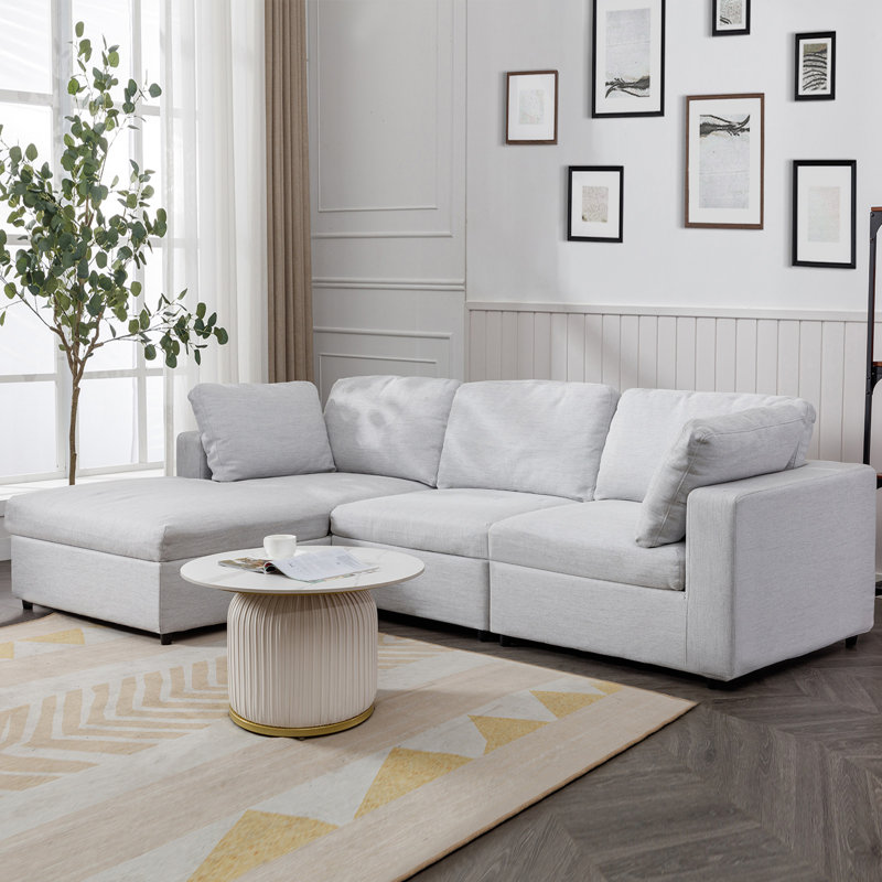 Canapé modulaire en L modulaire en lin, Beige