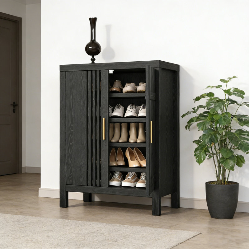 Range-chaussures en bois avec tablettes réglables, Noir