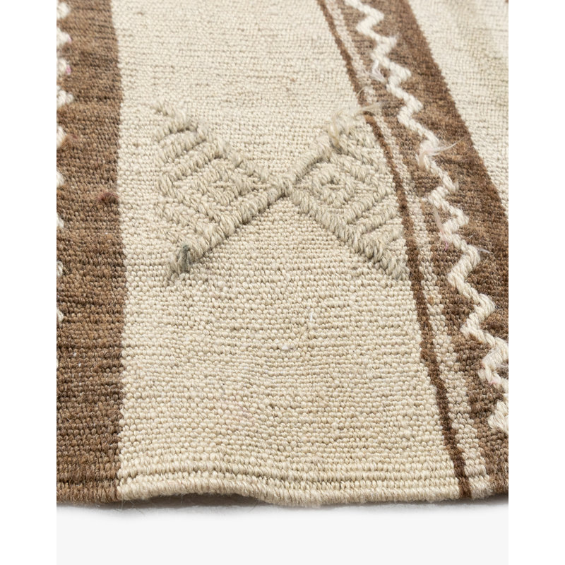 One-of-a-Kind Runner 5'5" X 9'4" 1940s Hemp Area Rug in Camel/Ivory/Terracotta