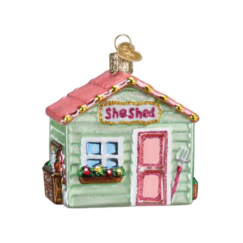 Mint Green and Pink Glass She Shed Ornament