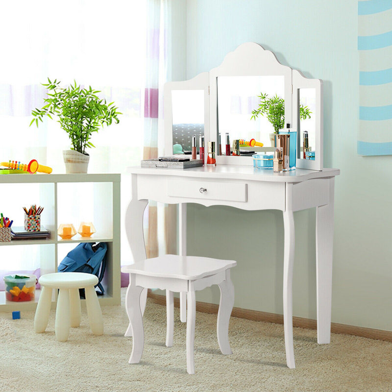 Demoss Kids Vanity Set with Mirror, White
