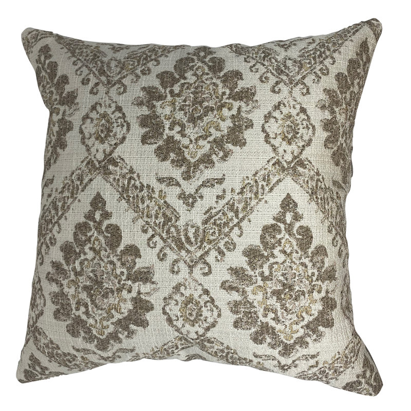 Oreiller Damask, 18 po x 18 po, Brun clair