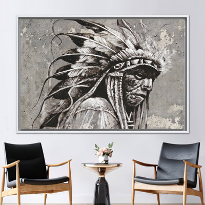 Abstract Modern Art Featuring Old Native American Indian Chief Wall Canvas Decor