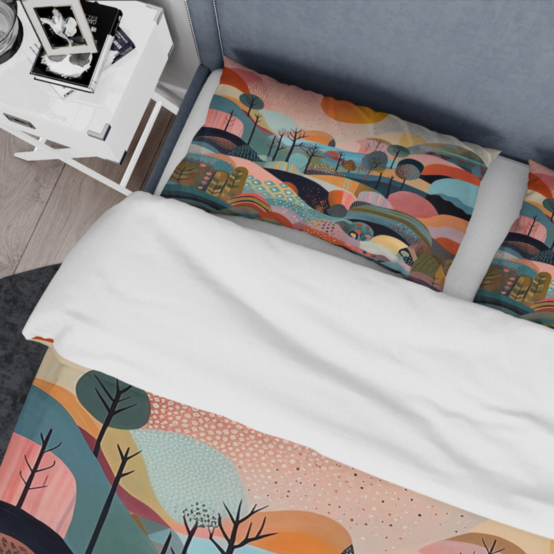 Ensemble de housse de couette en microfibre / polyester rose et bleu, Housse de couette simple + 1 taie décorative stan