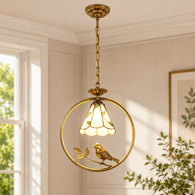 Lustre suspendu à 1 lumière de style oiseau Tiffany