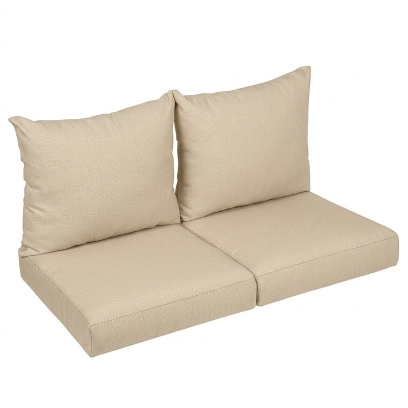 Sunbrella Outdoor Solid Loveseat Pillow and Cushion Set, 23 in W x 25 in D x 5 in H, Sunbrella - Canvas Antique Beige