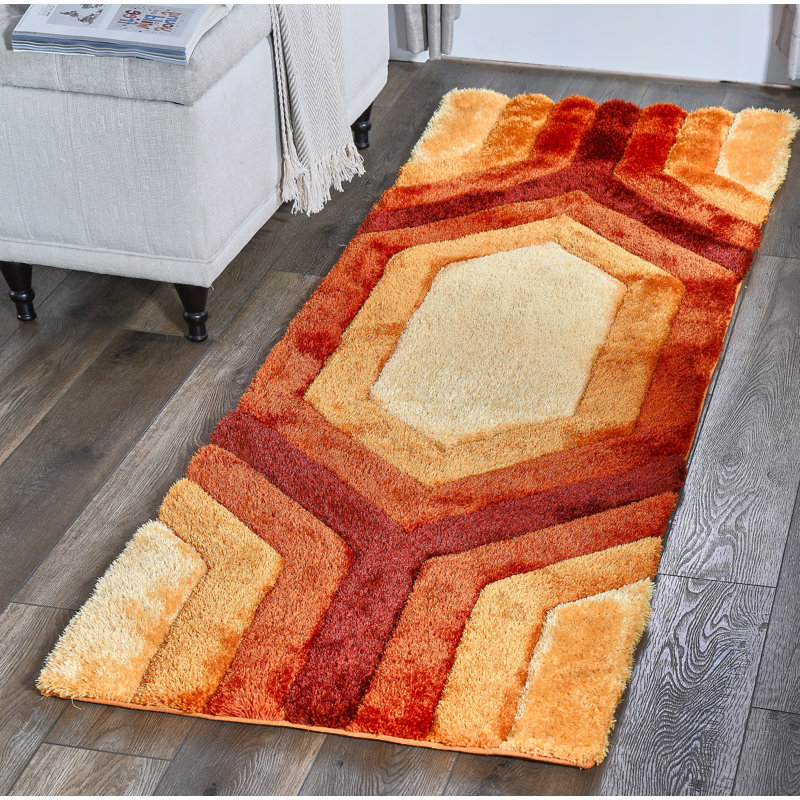 Corey-Leigh Geometric Shag Orange/Red/Black Area Rug, Runner 2'3" x 7'9" 