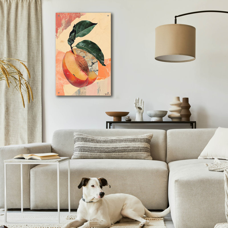 Art mural en verre Winston Porter «Collage Peach» par Momart, H 36 po x l 24 po x P 0,2 po