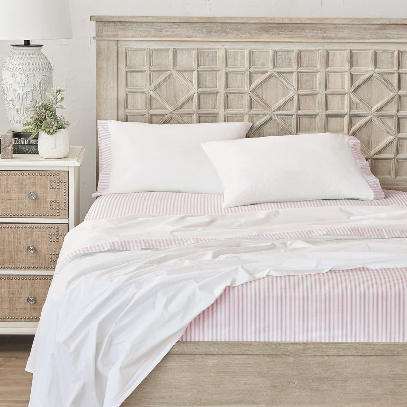 Ensemble de draps Blass Ticking By Alexa Hampton, Ensemble de draps pour très grand lit californien, Pétale