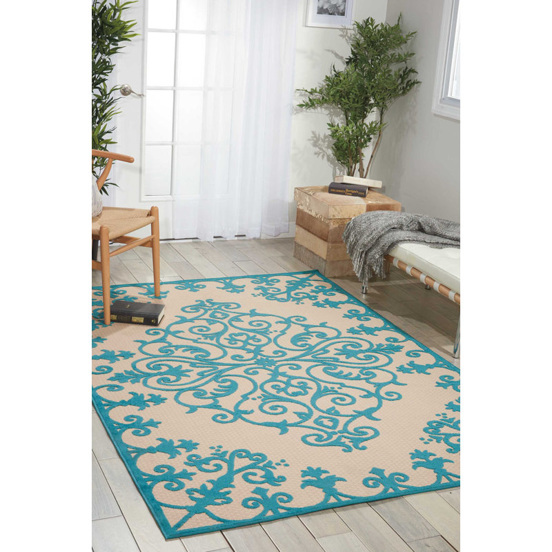 Tapis intérieur / extérieur bleu turquoise Friedler, Rectangle 9 pi 6 po x 13 pi