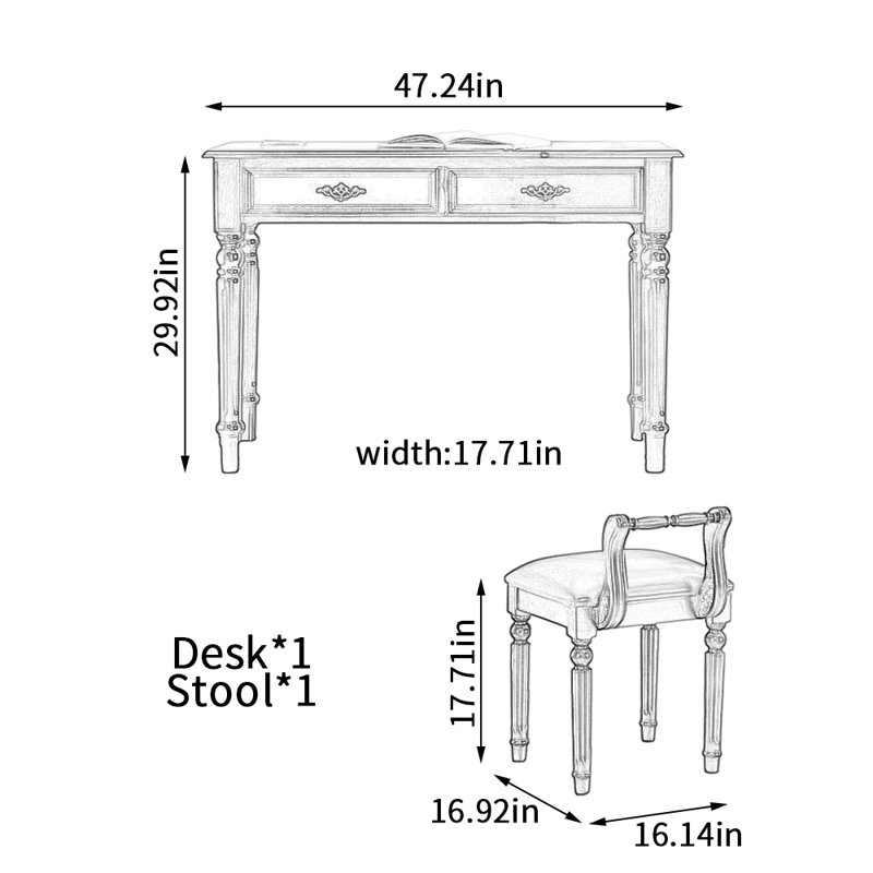 Ensemble de bureau et chaise Arthav, H 29,92 po x l 47,24 po x P 17,71 po