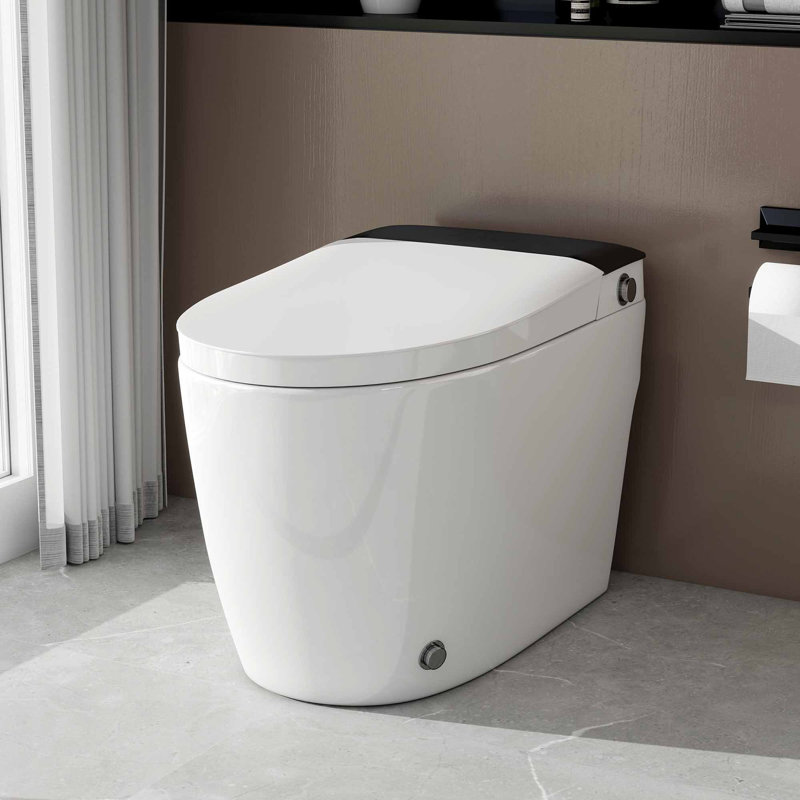 Non-Electric Bidet Toilet With Foot Kick Flush, Cold Water Wash & Soft-Close Seat