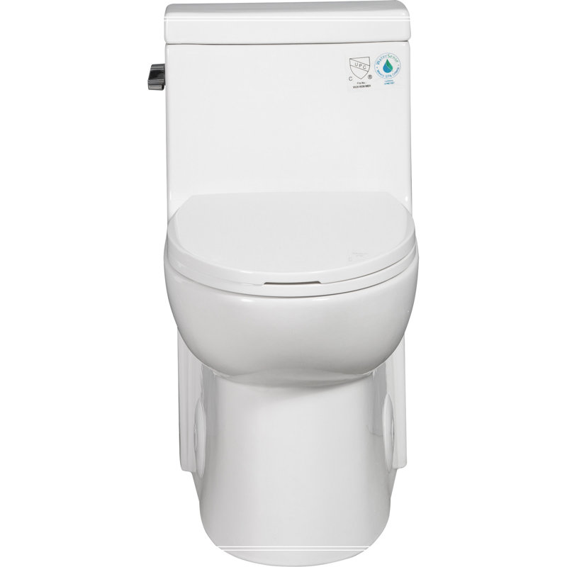 Toilette monobloc 1,28 GPF à chasse d'eau simple, à fixation au sol allongée et à économie d'eau, siège à fermeture douce, carte de chasse 1000 grammes, blanc brillant