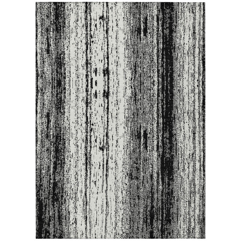 3' X 5' Black And Ivory Striped Washable Indoor Outdoor Area Rug